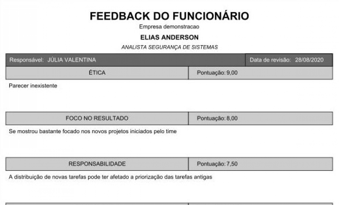 Impressão do Feedback