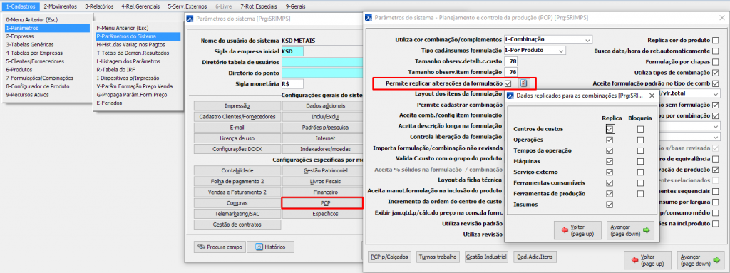 Configuração de replicação de formulação.