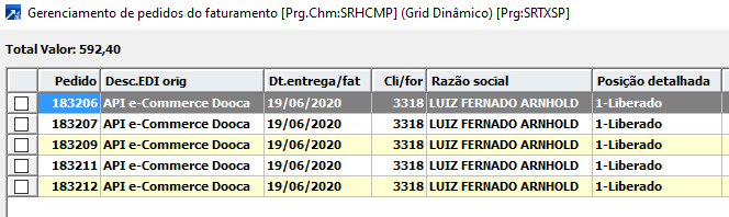 Descrição do EDI de origem no pedido