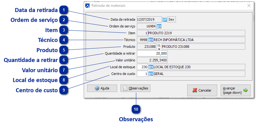 Retirada de Materiais