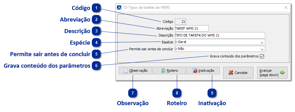 Tipos de Tarefas do WMS