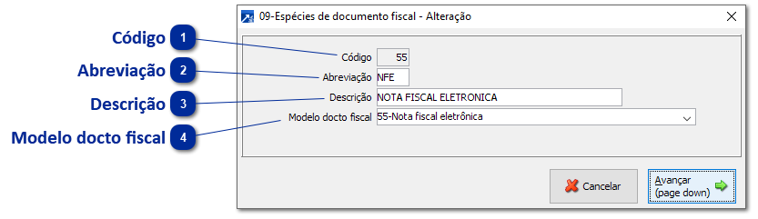 Espécie de Documento Fiscal