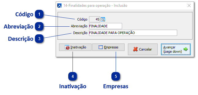 Finalidade para Operação