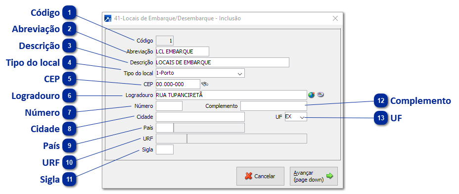 Locais de Embarque/Desembarque