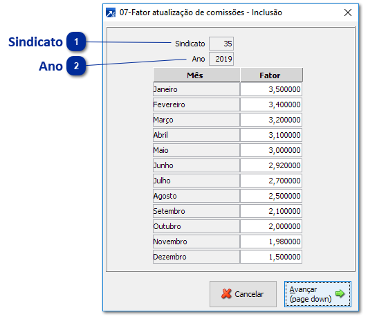Fator atualização de comissão