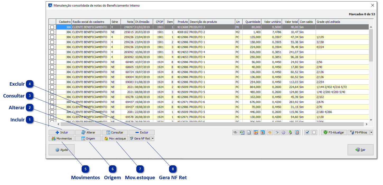 Manutenção Consolidada de Notas de Beneficiamento