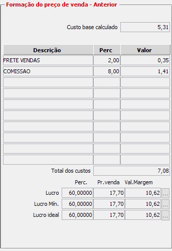8. Formação do preço de venda - Anterior