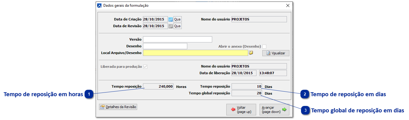 Tempo de Reposição da Combinação
