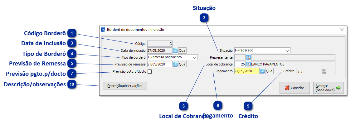 1ª Etapa: Inclusão do Borderô