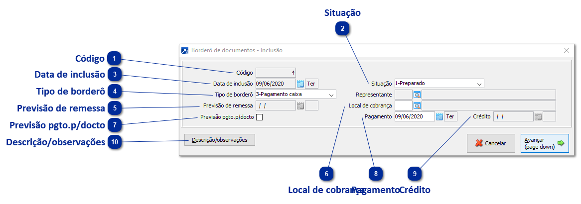 1ª Etapa: Inclusão do Borderô