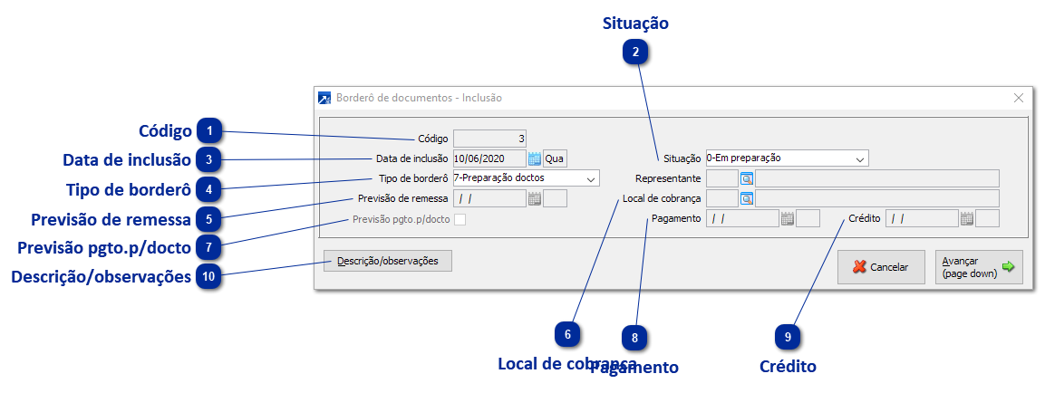 1ª Etapa: Inclusão do Borderô de Preparação