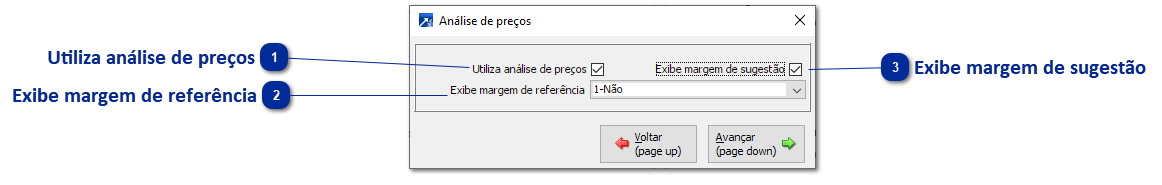 Botão <Análise de preços>