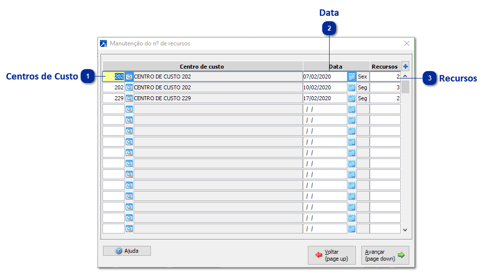Botão de Manutenção de Recursos