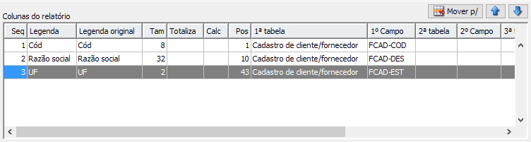 6. Colunas do relatório