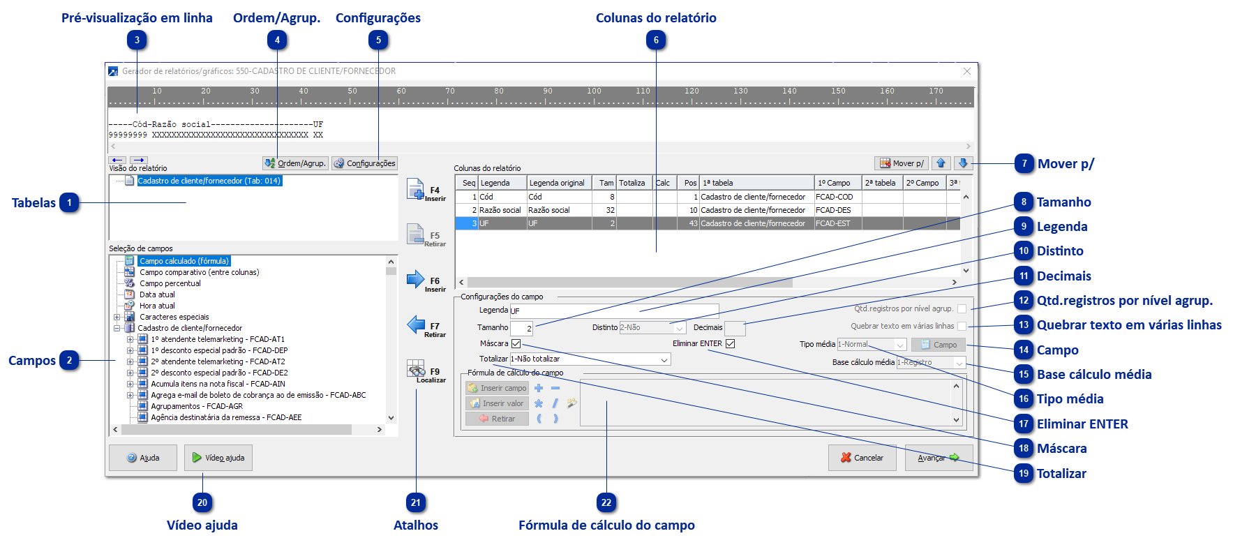 Manutenção de Campos Relatório/Gráfico