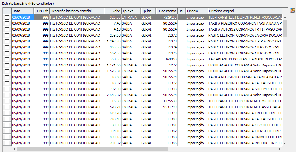 9. Extrato bancário (Não conciliados)
