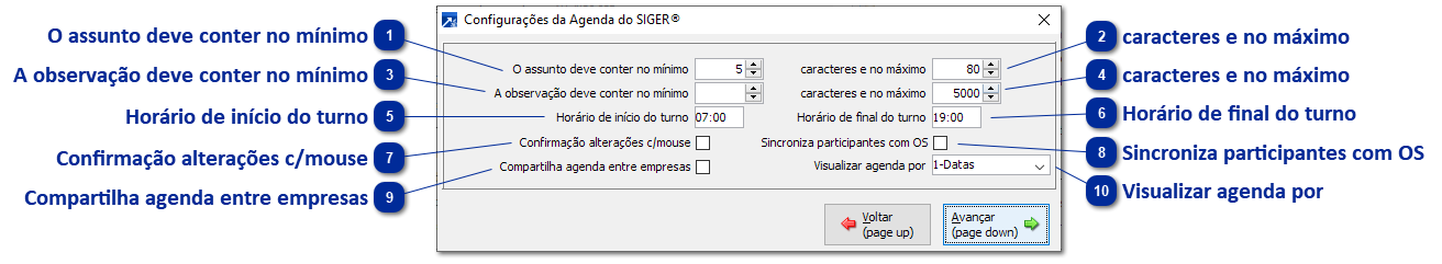 Configurações da Agenda do SIGER®