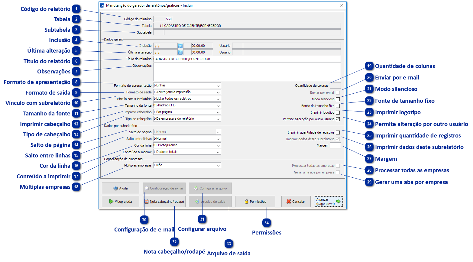 Configurações do Relatório