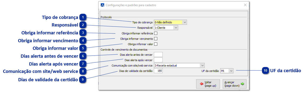 Configurações e padrões para cadastro