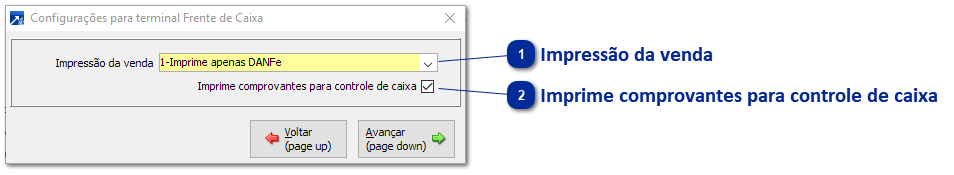 Configurações Específicas - Frente de caixa