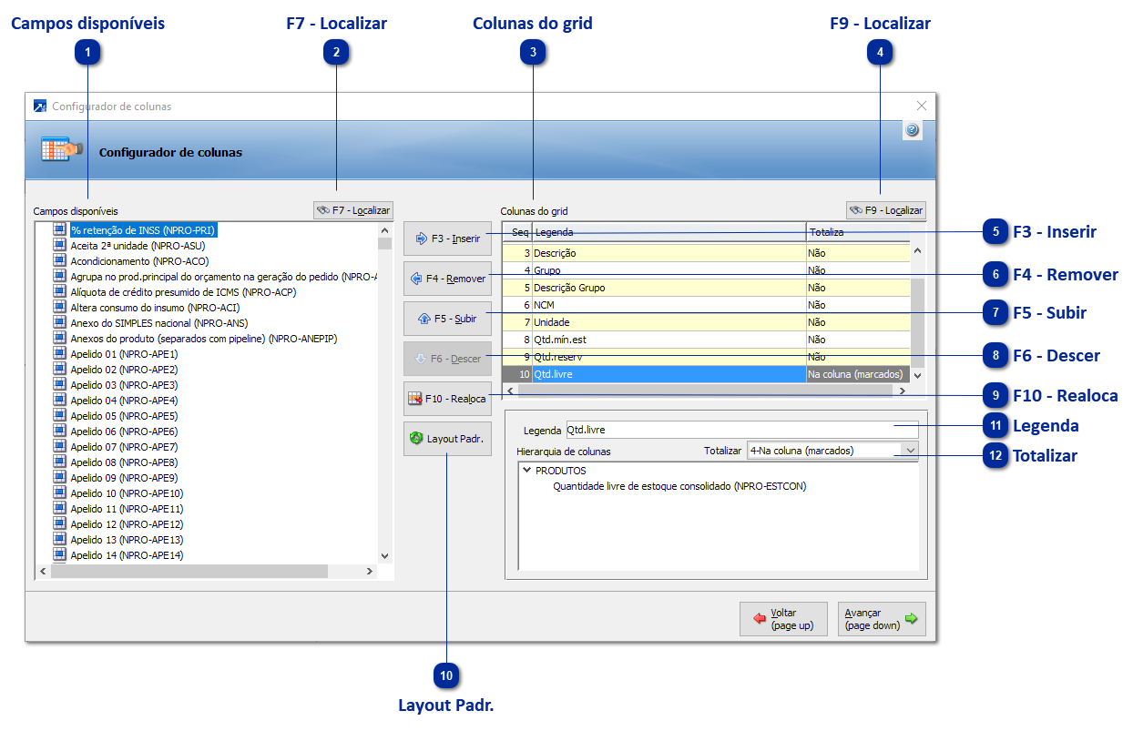 Configurador de Colunas