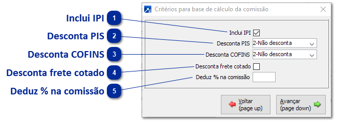 Critérios para Base de Cálculo da Comissão