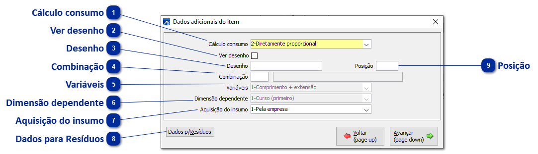 Dados adicionais do item
