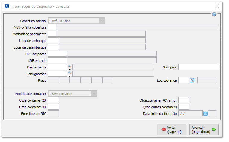 Dados para Despacho/Importação