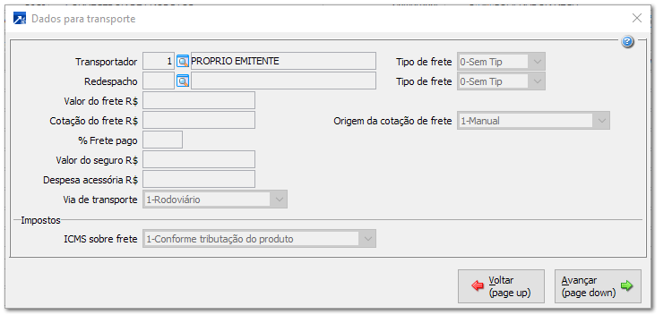 Dados para Transporte