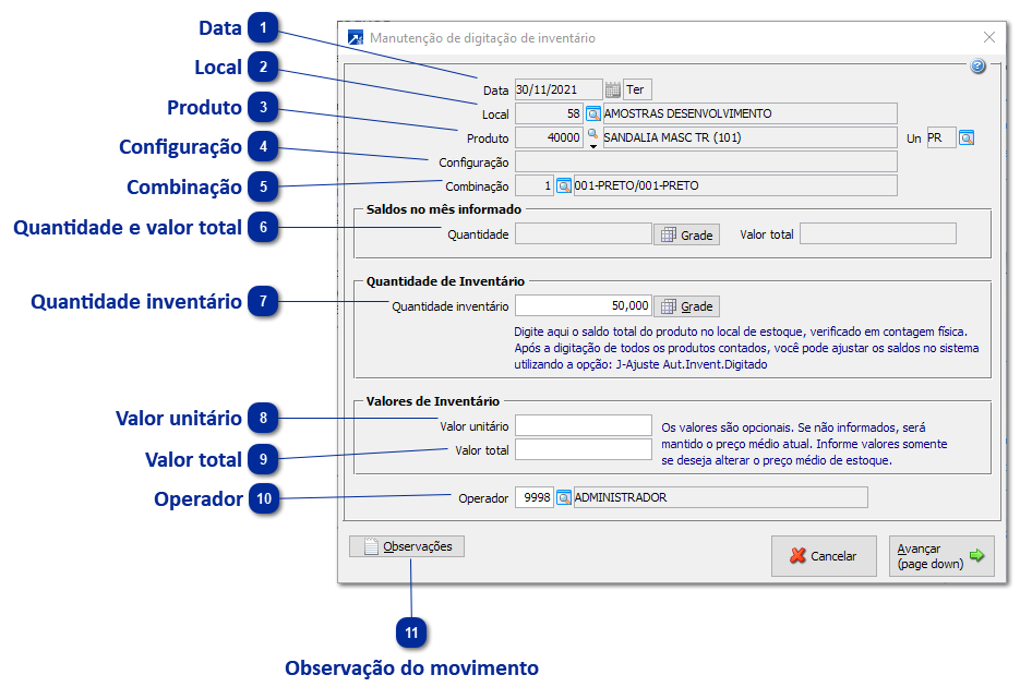 Digitando o Inventário