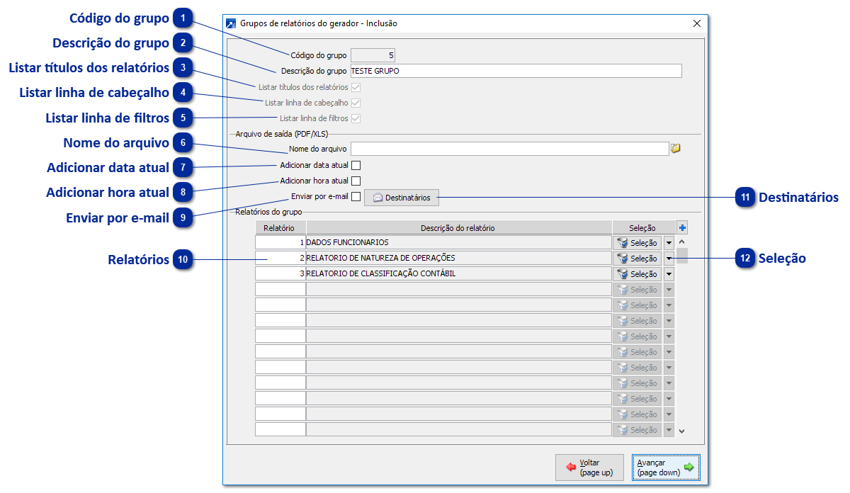 Grupo de relatórios