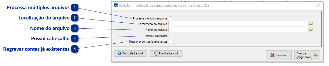 Importação de contas contábeis a partir de planilha