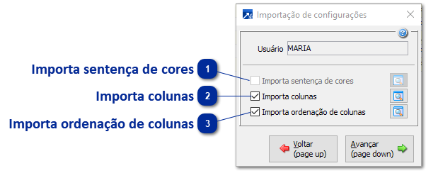Importação de configurações