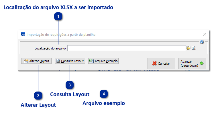 Inclusão de requisições a partir de planilha