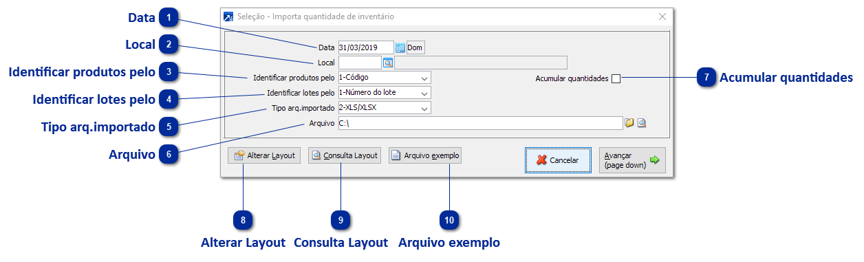 Importando Digitação de Inventário - XLS ou TXT