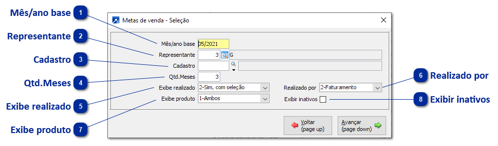 Inserindo Metas por Produto
