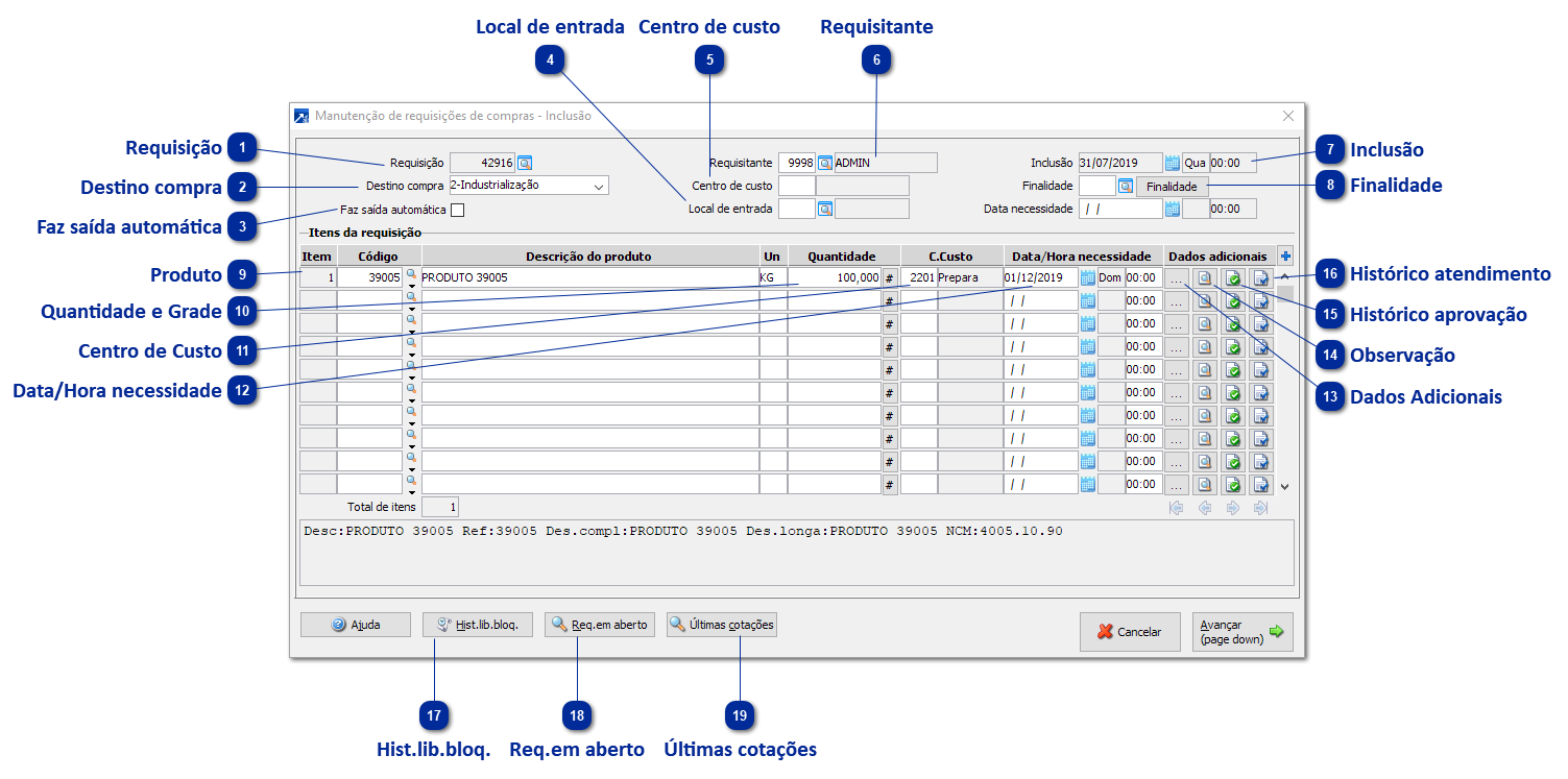 Manutenção da Requisição Compra