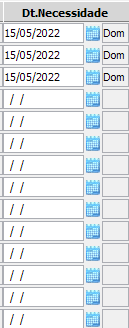 10. Data da necessidades do produto