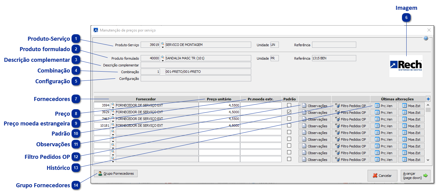 Manutenção do preço por serviço