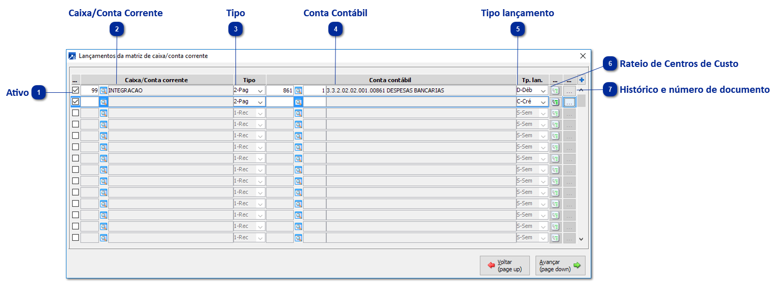 Matriz de Lançamento no Extrato