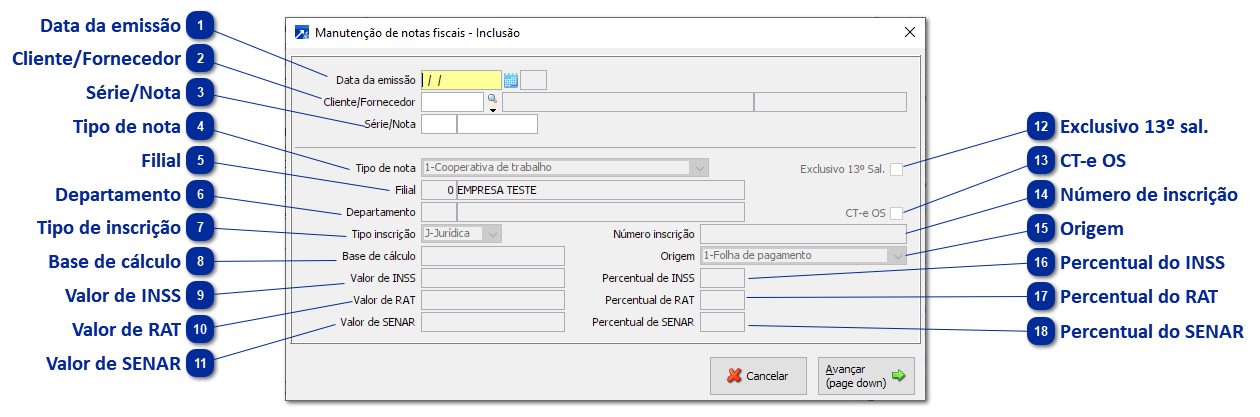 Notas com retenção de INSS