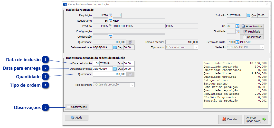 Pedido de Ressuprimento - Produção
