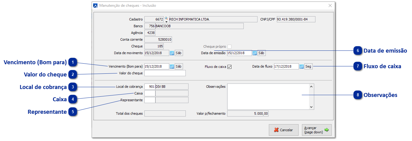 Recebimento de Cheque