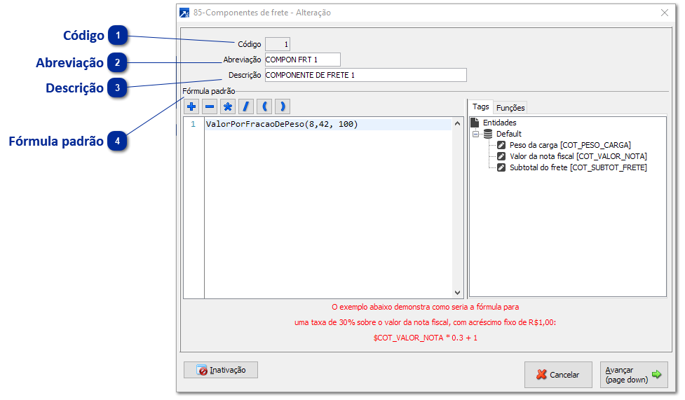 85 - Componente de Frete