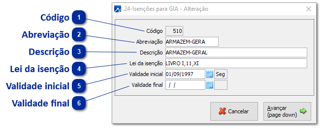 24 - Código Isenção GIA
