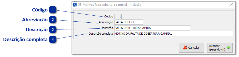 53 - Motivo da Falta de Cobertura Cambial