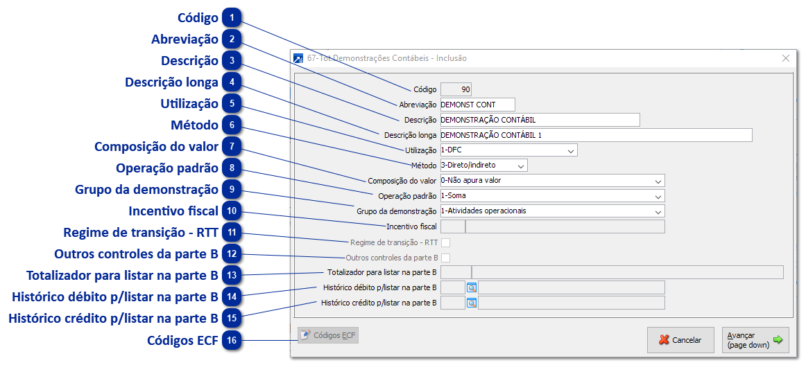 67 - Totalizadores para DFC/DVA/DLPA/LALUR/DRA