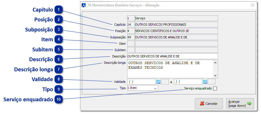 74 - Nomenclatura Brasileira de Serviços