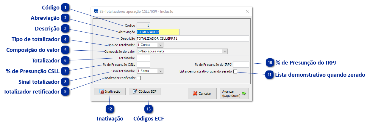 83 - Totalizadores para Apuração de CSLL/IRPJ no Lucro Presumido