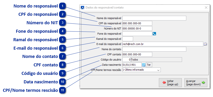 Botão Responsável/contato